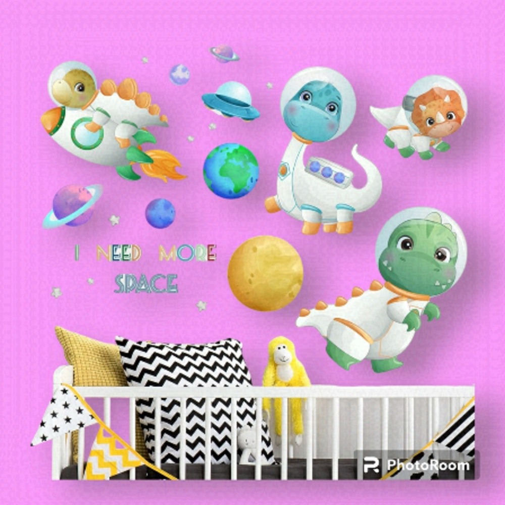 Space Dinosaurs Nursery Play Room Bedroom Wall Decor Stickers